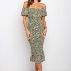Petal & Pup Floral Off-Shoulder Green Dress